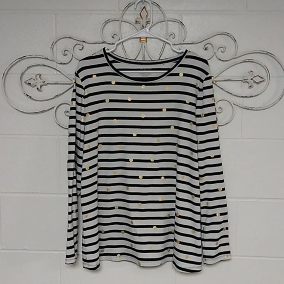 LANE BRYANT STRIPE, POLKA DOT LONG SLEEVE, ROUND NECK, TEE SHIRT TUNIC - Picture 1 of 9